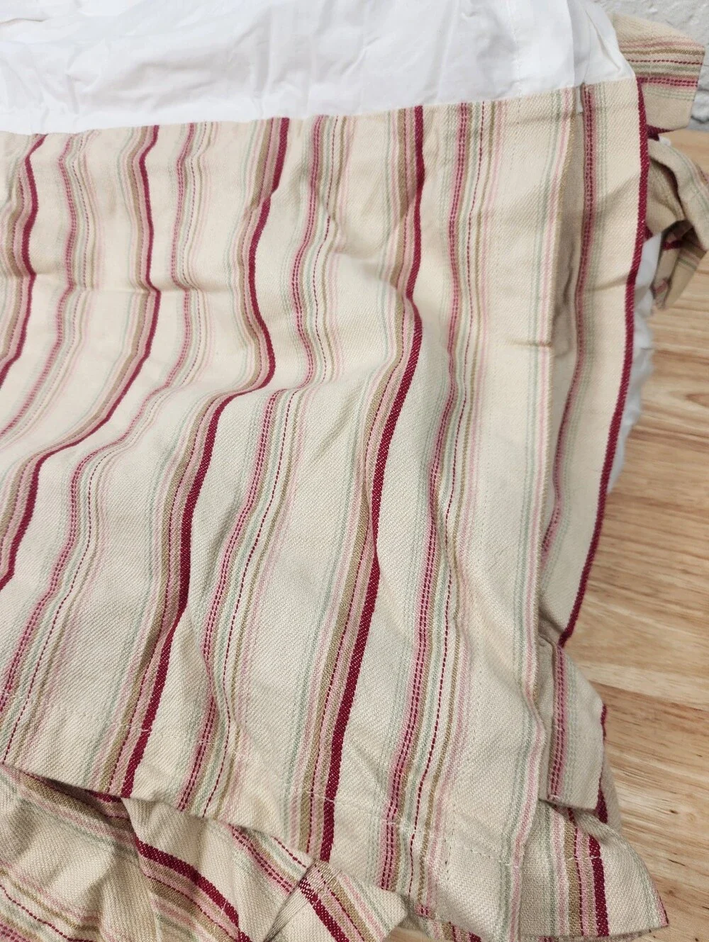 Pottery Barn Queen Bed Skirt Linen Blend Farmhouse Stripe French Country Cottage
